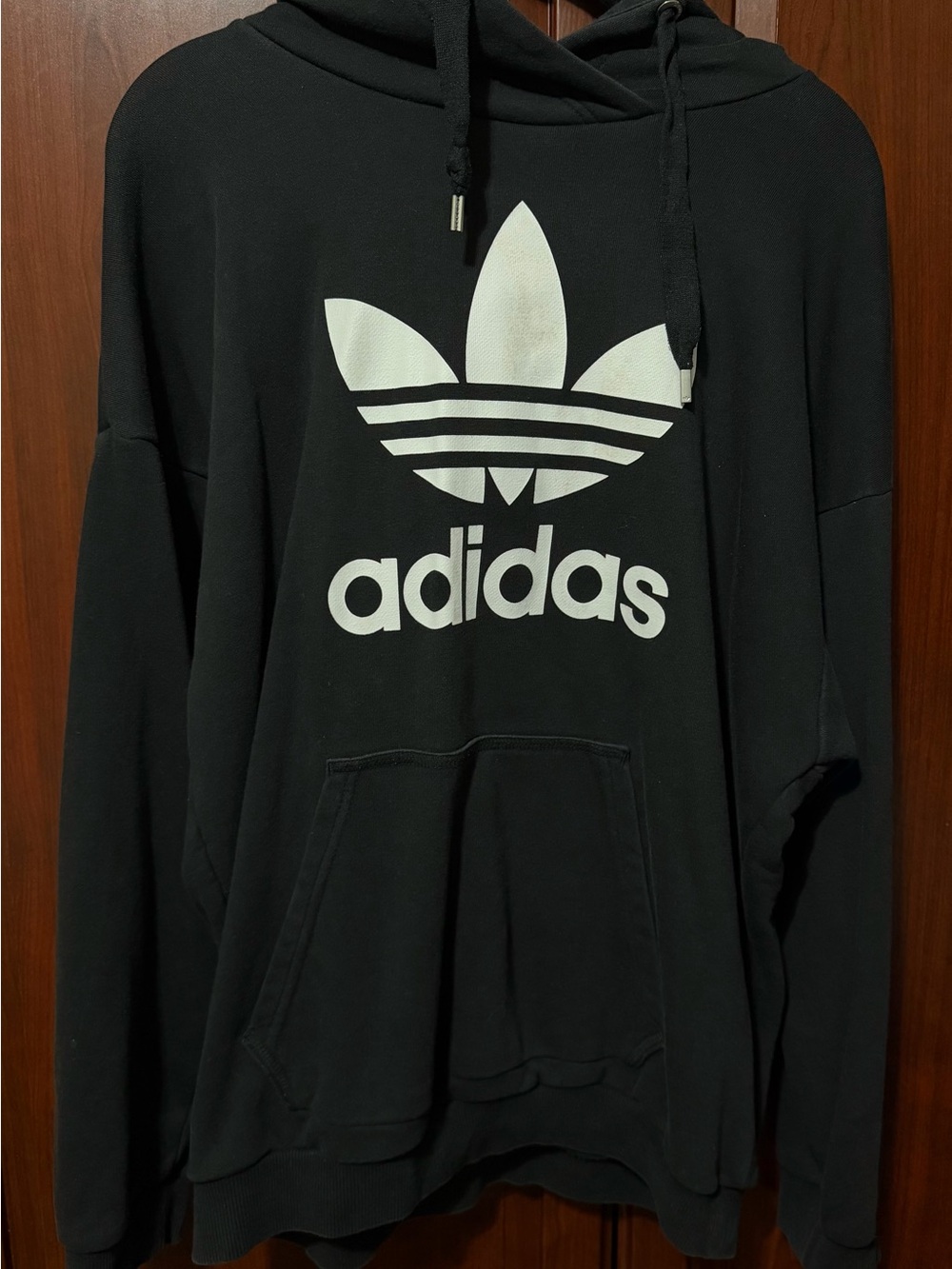 adidas Black Hoodie with White Trefoil Logo